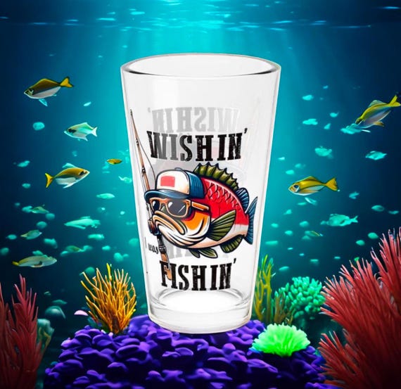 Mixing Glass, 16oz - Wishin I Was Fishin - Fishing Gift, Fisherman Present, Drinking Glass, Barware, Fisherman Decor, Fishing Lover Gift