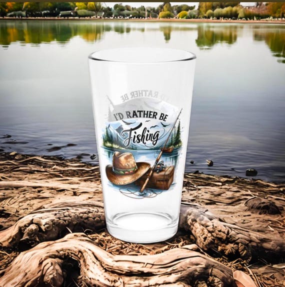 Fishing Glass, 16oz - id rather be fishing. Funny Fish Gift for Fishermen, Fisherman Gift, casting Lover Present, Bass Enthusiast