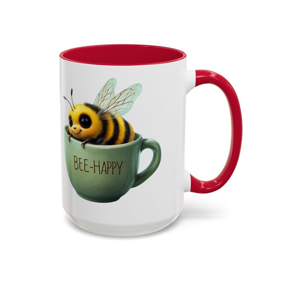 Large Coffee Mug Bee Happy Adorable Bee Relaxing in Coffee Cup Cheerful Positive Vibes Gift for Javaand Nature Lovers 15oz
