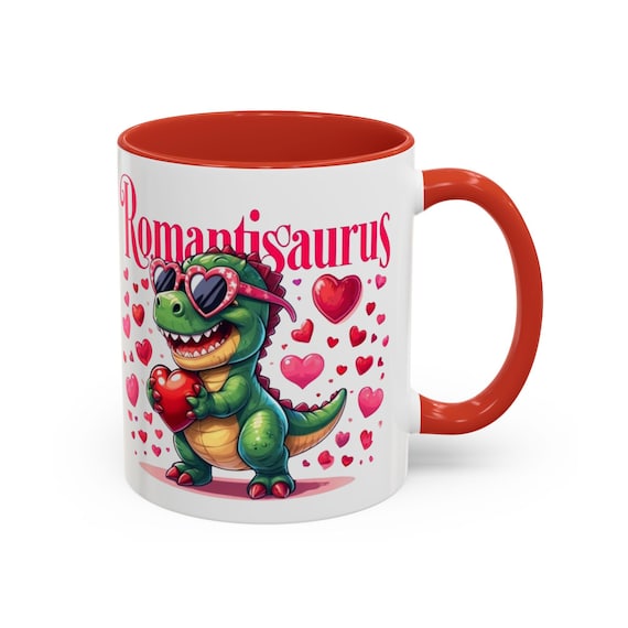 Large Coffee Mug - Romantisaurus Funny Valentine Dinosaur Coffee Mug - Perfect Romantic Gift