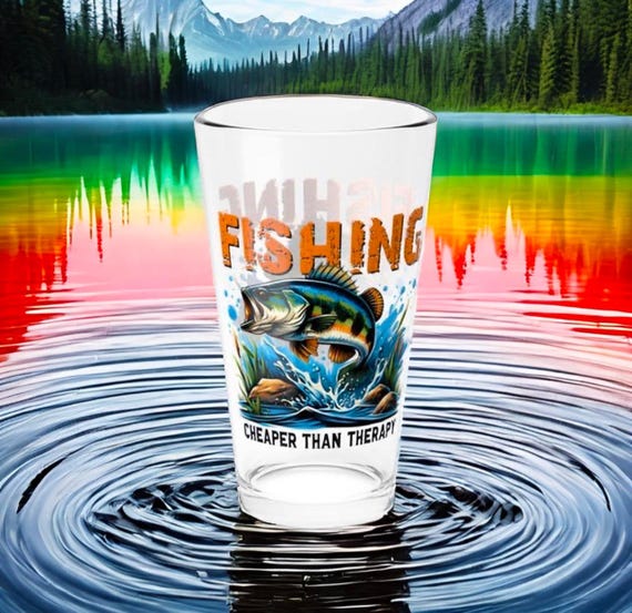 This Unique Gift, Fishing Cheaper Than Therapy, Fisherman Gift, Home Bar Decor, Cocktail Glass, Drinking Glass
