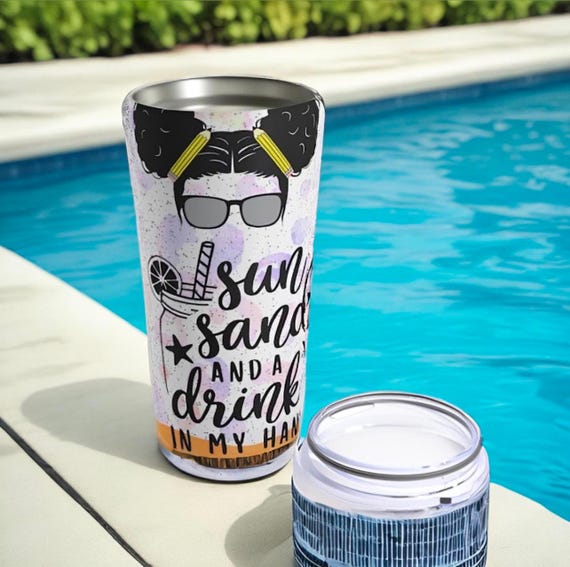 Sun, Sand, and a Drink 20oz Tumbler, Summer Vibes Stainless Steel Travel Mug, Beach Lover's Drinkware