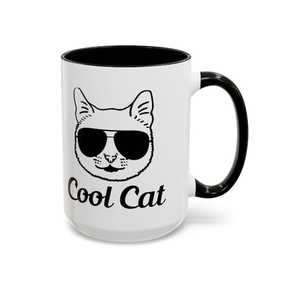 Large Coffee Mug Cool Cat 15oz Coffee Mug - Trendy and Fun Design for Cat Lovers - Sunglasses Kitty