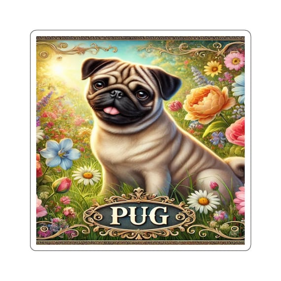Pug Vinyl Sticker - Cute Dog Lover Kiss-Cut Stickers, Adorable Puppy Decal for Animal Lovers, Fun Bumper & Laptop Decor