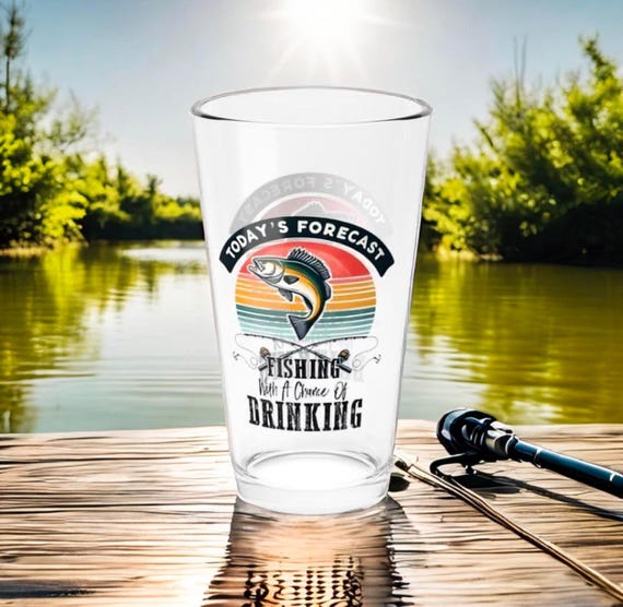 Mixing Glass, Fishing Forecast, Bartender Gift, Funny Fishing Gift, Cocktail Glass