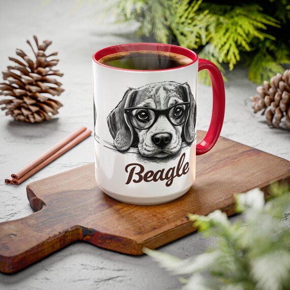 Large Coffee Mug Beagle 15 oz Java Mug Black and White Dog Design with Glasses Unique Art Perfect Gift for Beagle Lovers and Coffee Fans