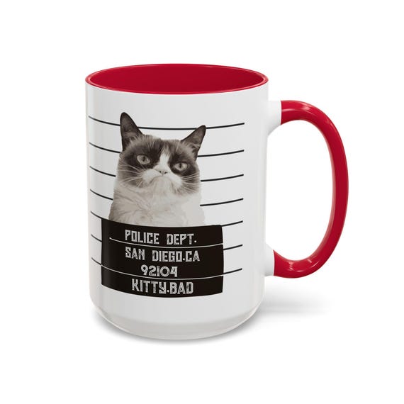Grumpy Cat Mugshot Coffee Mug - Funny and Adorable Cat Lover Gift with Humorous Mugshot Design