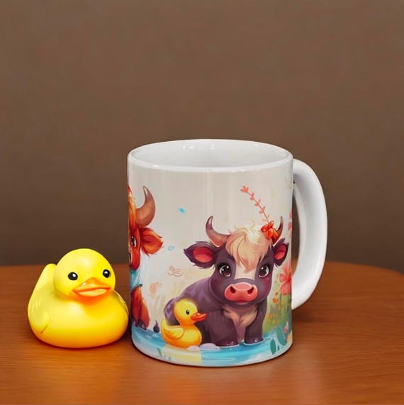 Highland Cow Coffee Mug Trio - Adorable Farm Mug for Animal Lovers | 11oz & 15oz Cute Highland Cattle Gift