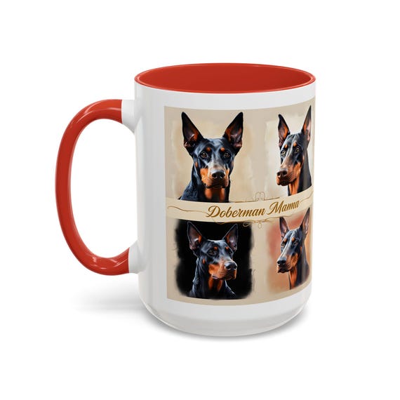 Doberman Mama Large Coffee Mug - Elegant 15oz Ceramic Mug with Stunning Doberman Portraits