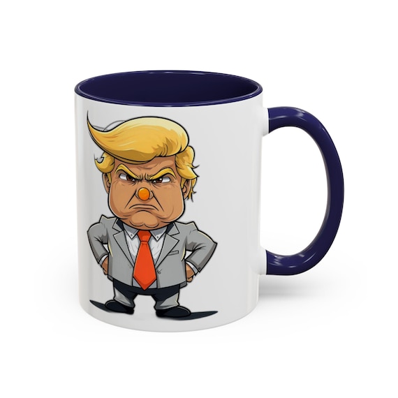 Funny Coffee Mug Cartoon Trump with Clown Nose Political Satire Gift for Humor and Coffee Lovers