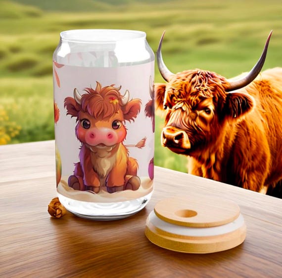 Beach Day Highland Cow Trio Sipper Cup - 16oz Glass with Straw