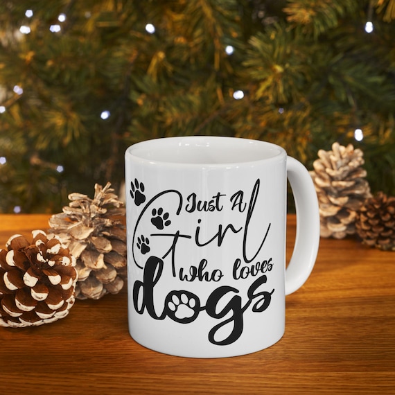 Large Coffee Mug Just a Girl Who Loves Dogs Paw Print Design Perfect Gift for Dog Lovers