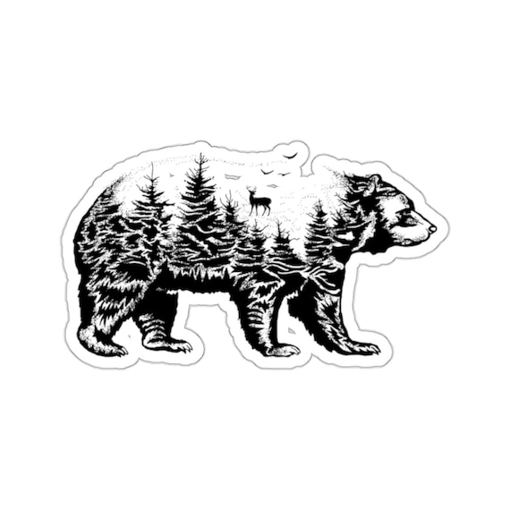 Camping Sticker Mystic Forest Bear Vinyl Sticker - Enchanting Nature Design for Outdoor and Wildlife Enthusiasts