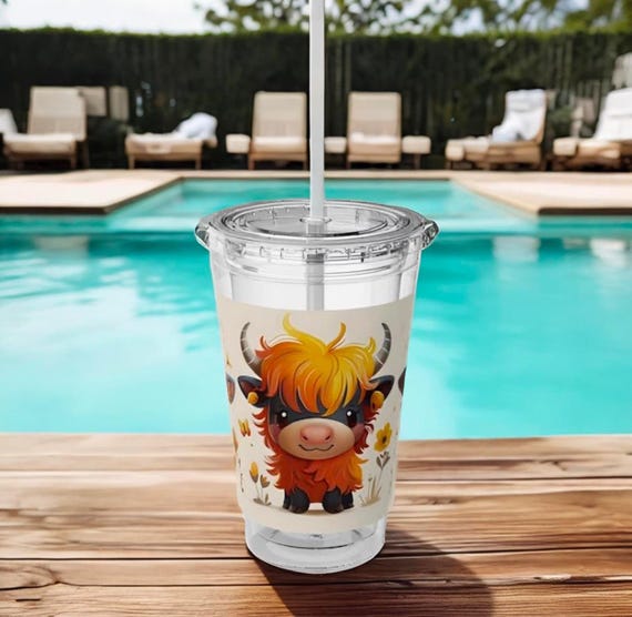 Adorable Highland Cow Trio Large Coffee Mug - Cute 16oz Tumbler with Straw