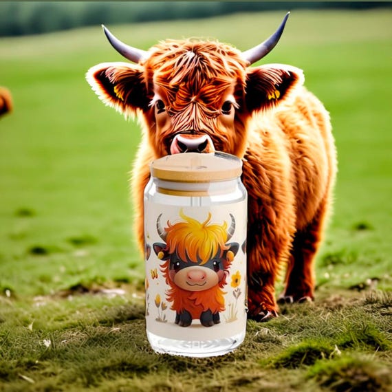 Highland Cow Trio 16oz Sipper Glass with Straw | Cute Glassware for Home & Gifts | Cow Lover Drinkware