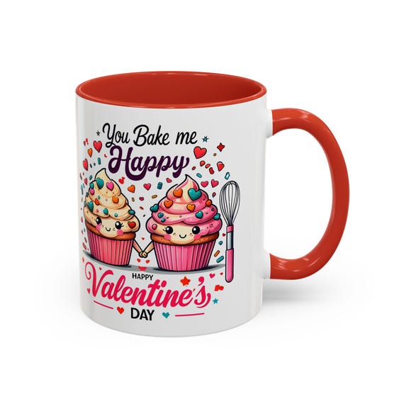 Funny Valentine Baking coffee Mug - You Bake Me Happy Ceramic Coffee Mug - Cute Gift for Bakers or Couples
