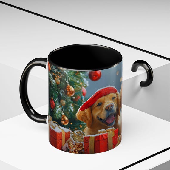 Golden Retrievers in Santa Hats Christmas Mug (11, 15oz)