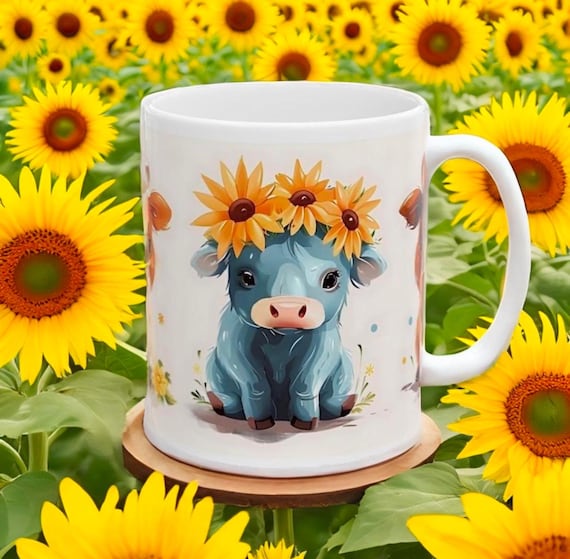 Sunflower Cow Trio Coffee Mug - Adorable Farmhouse Mug Available in 11oz and 15oz Sizes for Cow Lovers