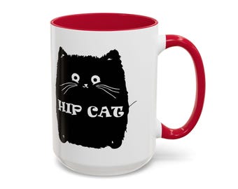 Large Coffee Mug Hip Cat 15oz Coffee Mug - Cool and Stylish Design for Cat Lovers with Feline Attitude