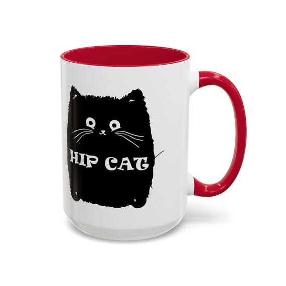 Large Coffee Mug Hip Cat 15oz Coffee Mug - Cool and Stylish Design for Cat Lovers with Feline Attitude