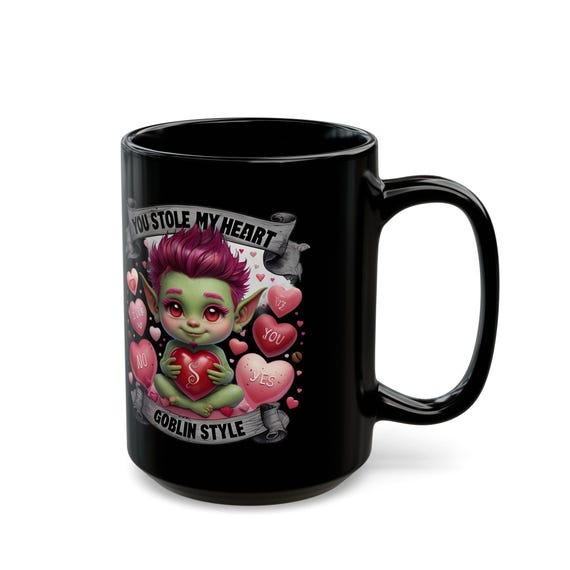 Funny Valentine Goblin Mug - You Stole My Heart Ceramic Coffee Mug - Cute and Whimsical Gift for Coffee Lovers