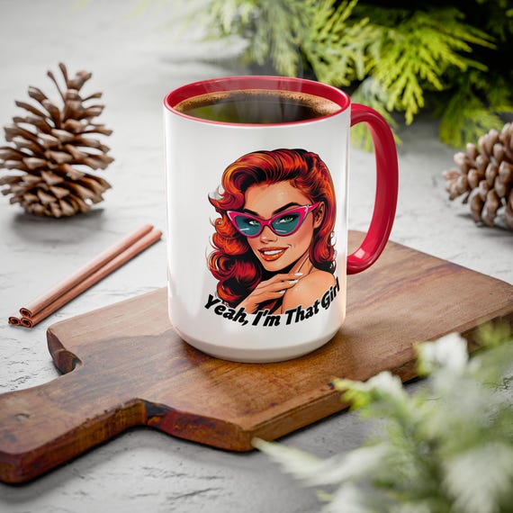 Large Coffee Mug Vibrant Retro Comic Portrait of Confident Redhead Perfect for Bold and Fun Gifts
