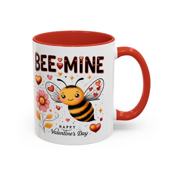 Funny Valentine Bee coffee Mug - Bee Mine Ceramic Coffee Mug - Cute Gift for Couples or Friends