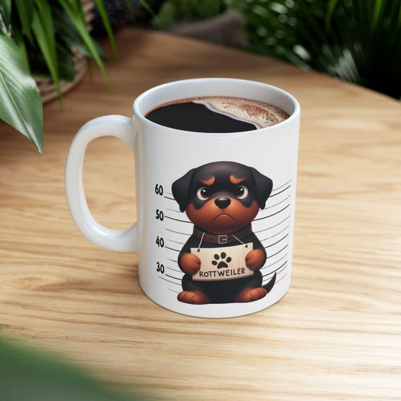 Large Coffee Mug Cute Rottweiler Mugshot Funny Dog Lover Gift for Pet Enthusiasts
