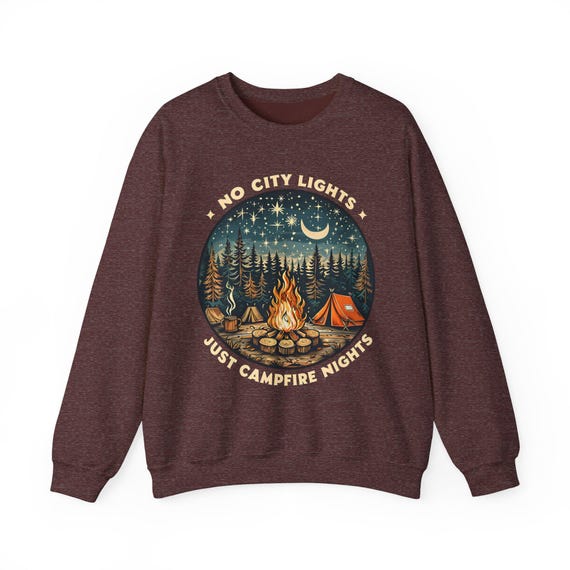 No City Lights Just Campfire Nights Cozy Sweatshirt Outdoor Camping Lover Gift for Nature Enthusiasts and Campfire Fans