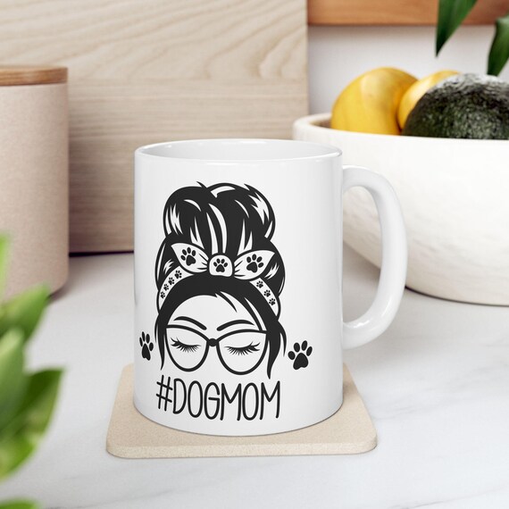 Large Coffee Mug DogMom Paw Print Bandana Design Perfect Gift for Proud Dog Moms and Pet Lovers