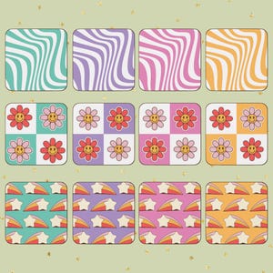 Cute Coasters | Groovy Retro Set | Mix and Match | Colourful | Homeware | Bright Aesthetic | Various Patterns | Drink Coasters | Aesthetic