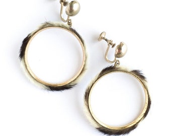 1950s 60s Fur Hoop Earring vintage hoops pony