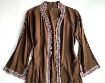 Brown Jacket With Purple Embroidery And Buttons