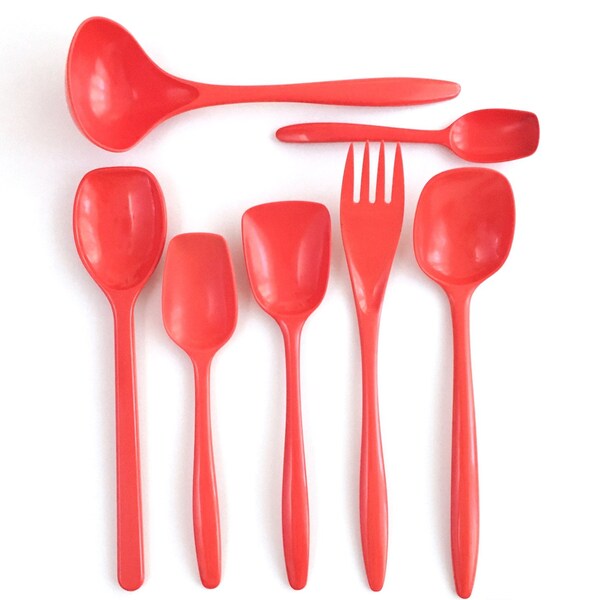 1970s Orange Melamine Serving Spoon Fork Set Rosti