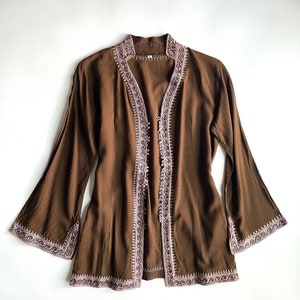 Brown Jacket With Purple Embroidery And Buttons image 1