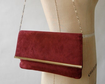 1970s Red Suede HL Chain Strap Purse Handbag To Clutch Harry Levine