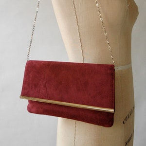 1970s Red Suede HL Chain Strap Purse Handbag To Clutch Harry Levine image 1