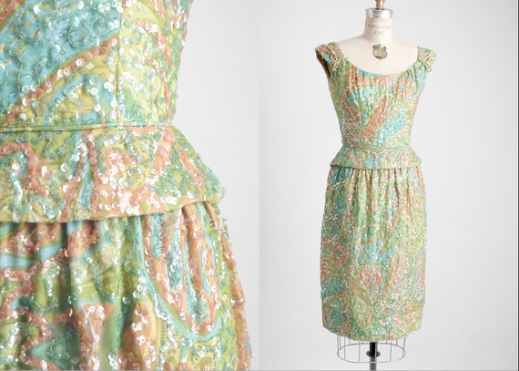 1950s 60s Pat Sandler Sequin Cocktail Dress