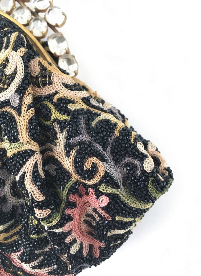 1940s 50s jeweled crewel work embroidery beaded purse handbag Hobe Josef image 4