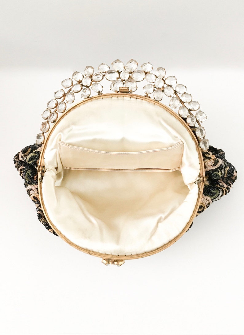 1940s 50s jeweled crewel work embroidery beaded purse handbag Hobe Josef image 9