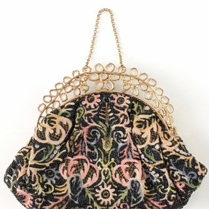 1940s 50s jeweled crewel work embroidery beaded purse handbag Hobe Josef image 6