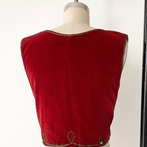 Antique Hungarian Vest Maroon Red Velvet Metal Embroidery Brass Beads image 8