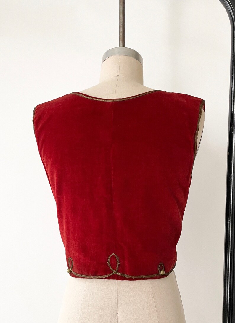 Antique Hungarian Vest Maroon Red Velvet Metal Embroidery Brass Beads image 8