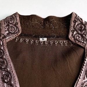 Brown Jacket With Purple Embroidery And Buttons image 6