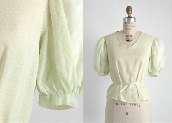 1930s Green Swiss Dot Cotton Blouse
