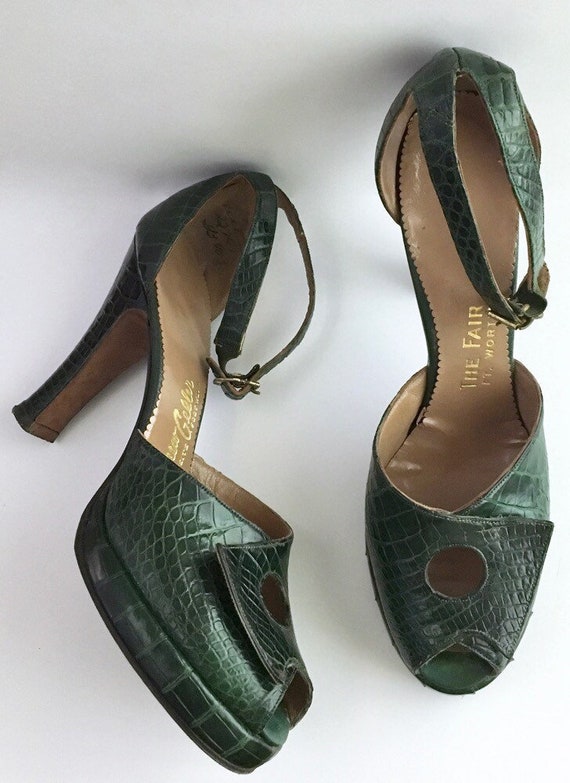 Sale! 1940s Andrew Geller green reptile platforms