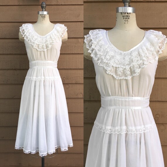 Sale! 1970s Gunne Sax Sheer White Cotton Dress Wit