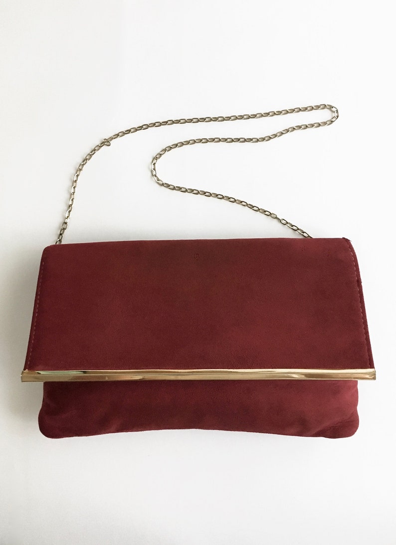 1970s Red Suede HL Chain Strap Purse Handbag To Clutch Harry Levine image 3