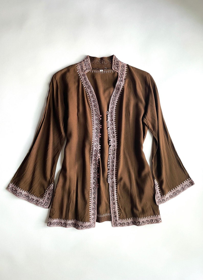 Brown Jacket With Purple Embroidery And Buttons image 1