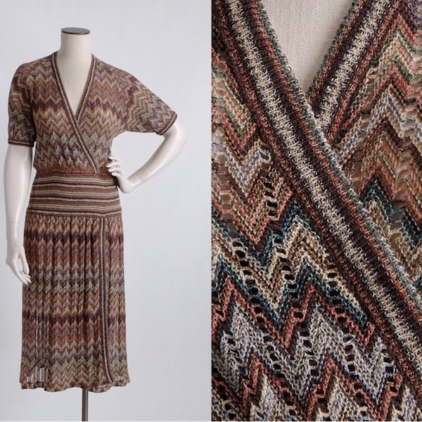 Sale! 1970s Missoni chevron knit dress * large size * 70s 80s 1970's 70's 1980s designer sweater dress 5S974